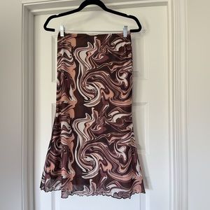 SHEIN stretch skirt Brown Pink Y2K Swirl print small